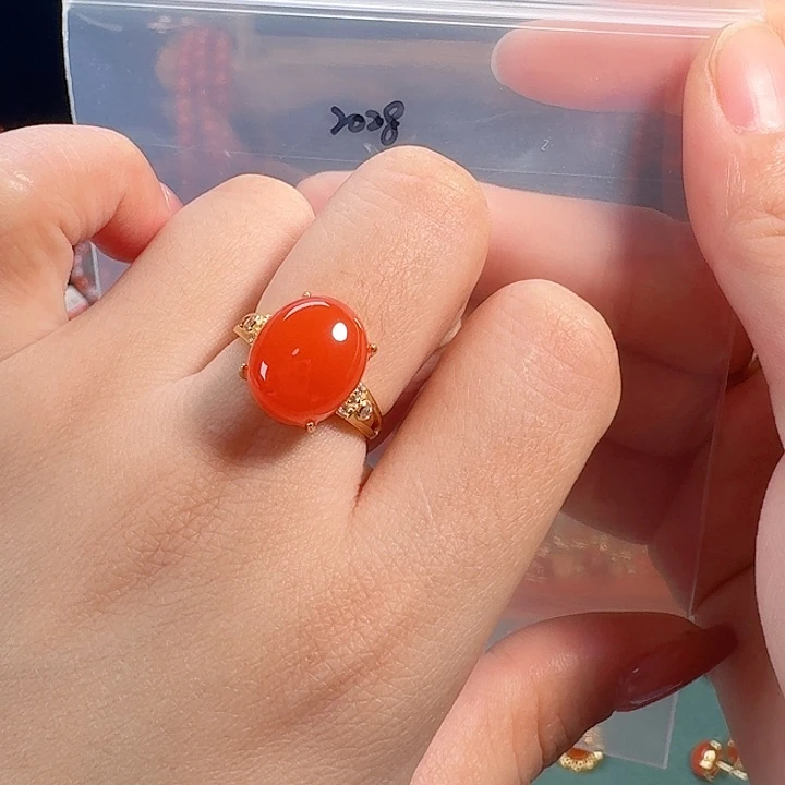 南红玛瑙银S925镶嵌戒指