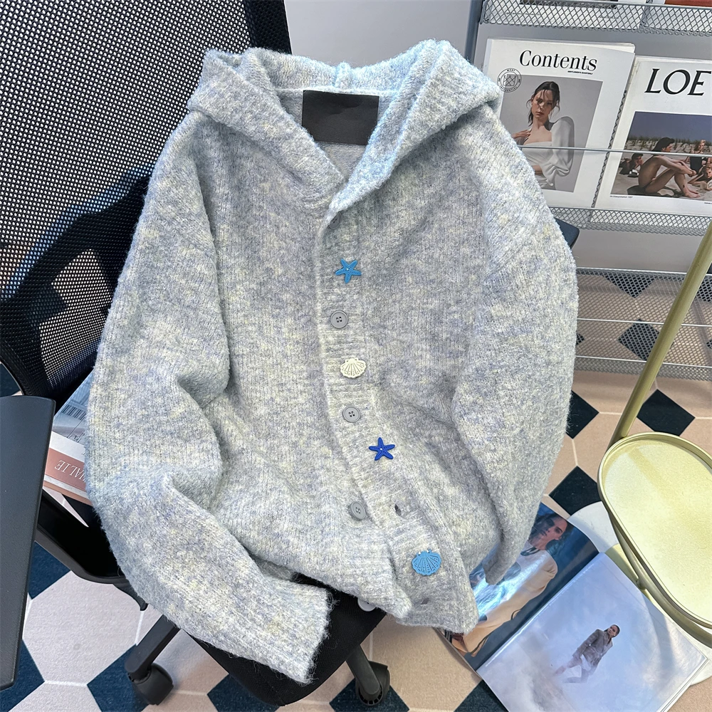 学院风少女减龄洋气软糯连帽毛衣学生春秋温柔初高中针织开衫外套