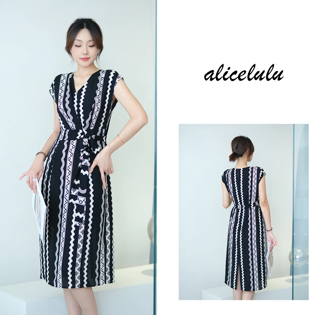 [alicelulu]高端优雅小众印花连衣裙气质收腰显瘦S2143720W