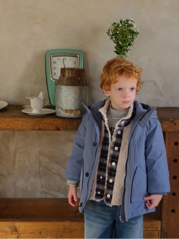 【PM】灰蓝色夹棉背后字母印外套 7763