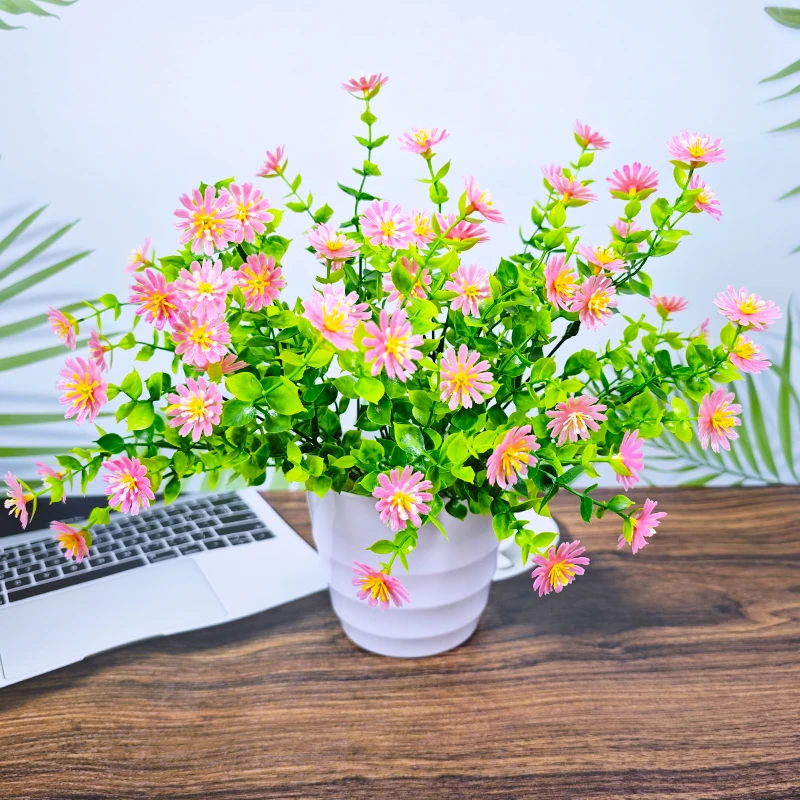 雏菊塑料假花仿真花摆设客厅餐桌花摆花绿植小盆栽室内外轻奢摆件