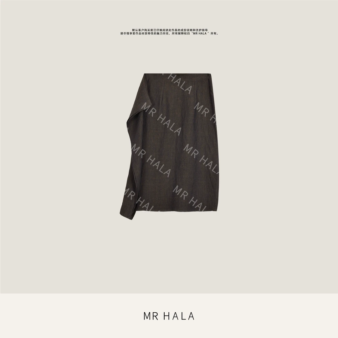 MRHALA 明棣质感高密双色交织亚麻立裁西式半裙女 XQ5519