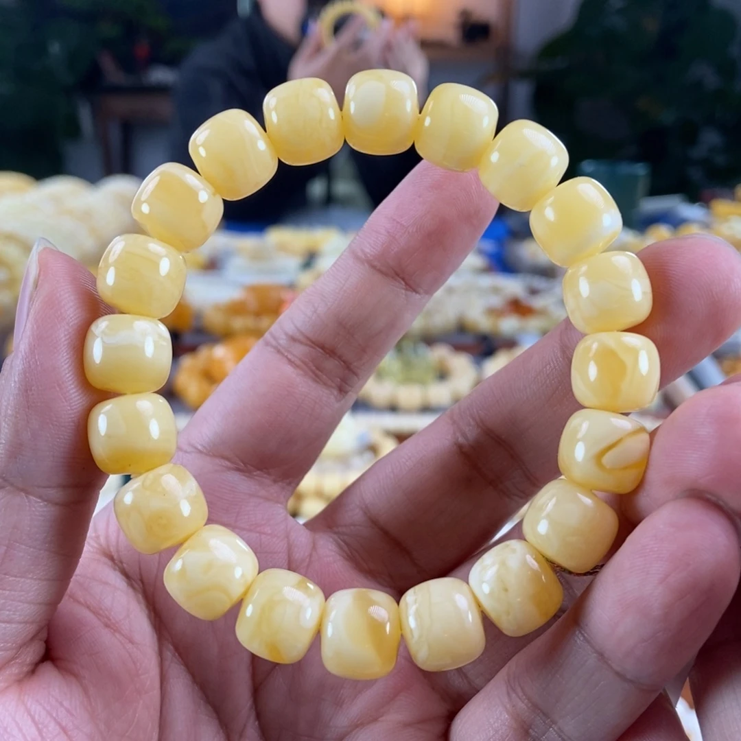 琥珀未镶嵌珠宝奇石11白花蜡手串19.9