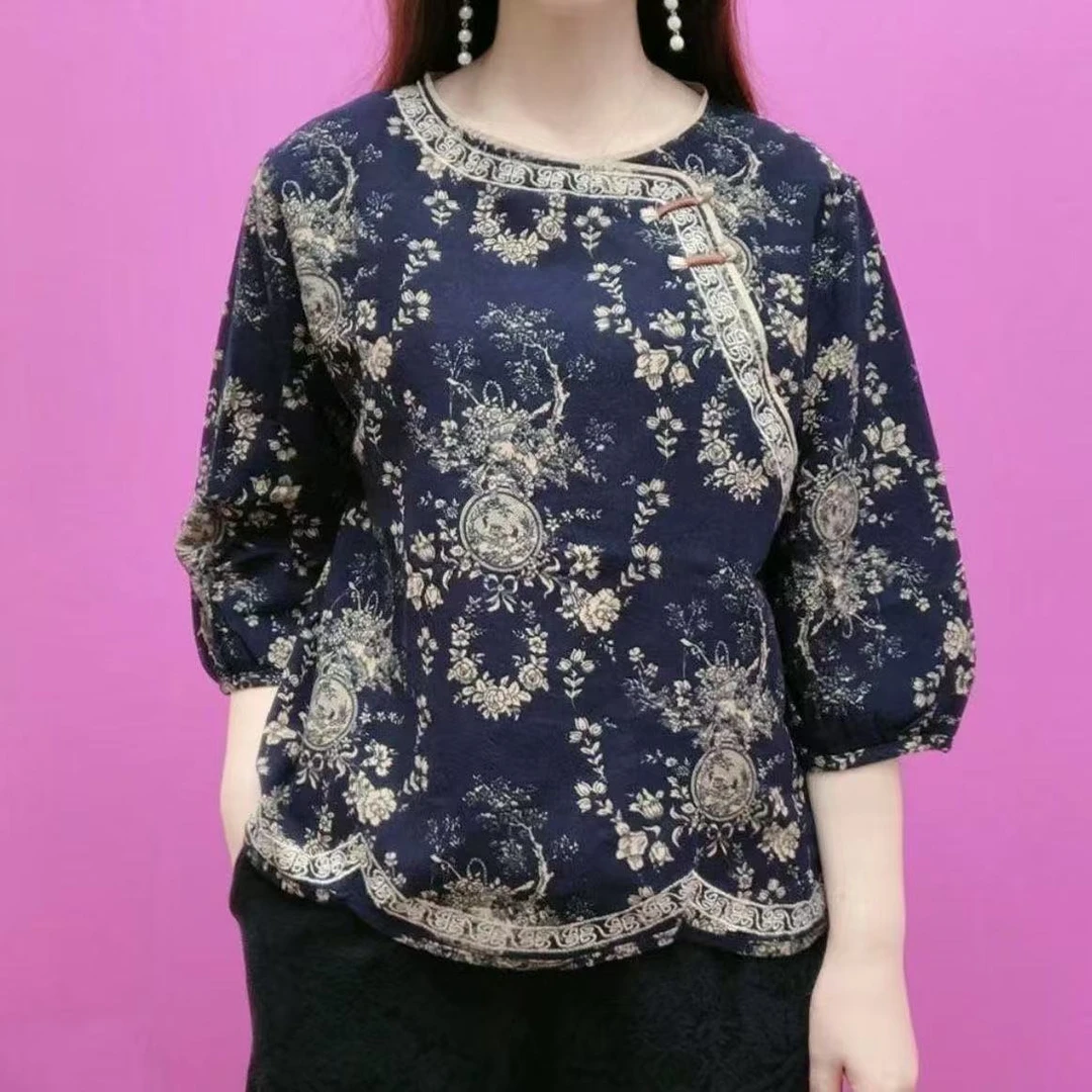 2025新款民族风上衣宽松时尚气质妈妈衬衫