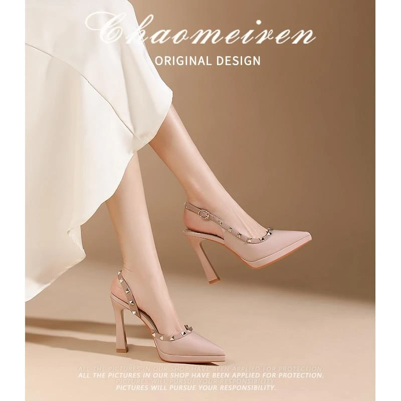 法式复古铆钉高跟鞋女2025新款夏配裙子性感防水台细跟凉鞋仙女风