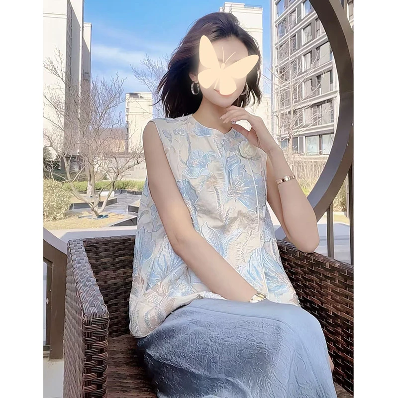 中式国风马甲背心套装女夏季休闲气质高级感无袖坎肩阔腿裤两件套