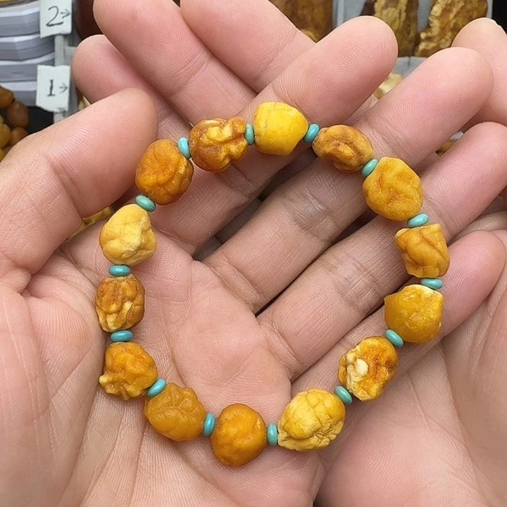 蜜蜡未镶嵌裸石天然蜜蜡白脑纹手串