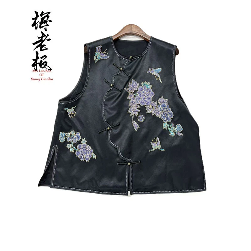 重工刺绣复古显瘦女马甲复古新中式植物花卉马夹M86686
