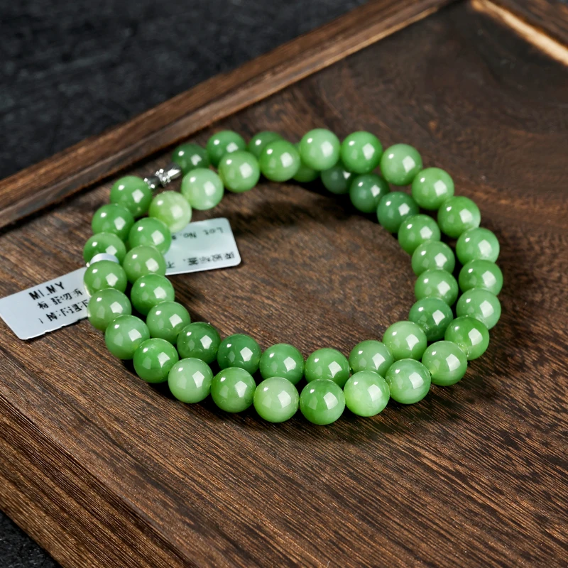 KJ-A1X748和田玉碧玉项链圆珠9-10mm质时尚妈妈链单圈国风百搭款