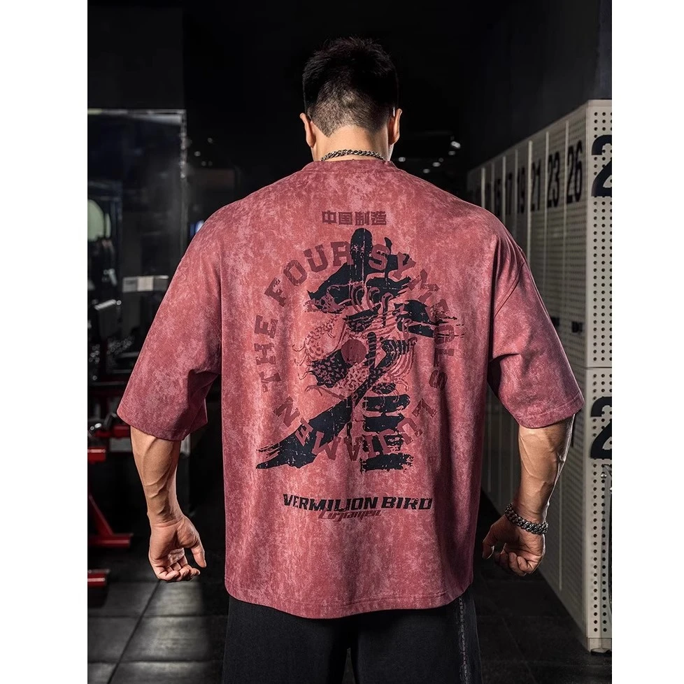 特大码夏季新款运动男装宽松休闲健身肌肉训练服大码圆领短袖T恤