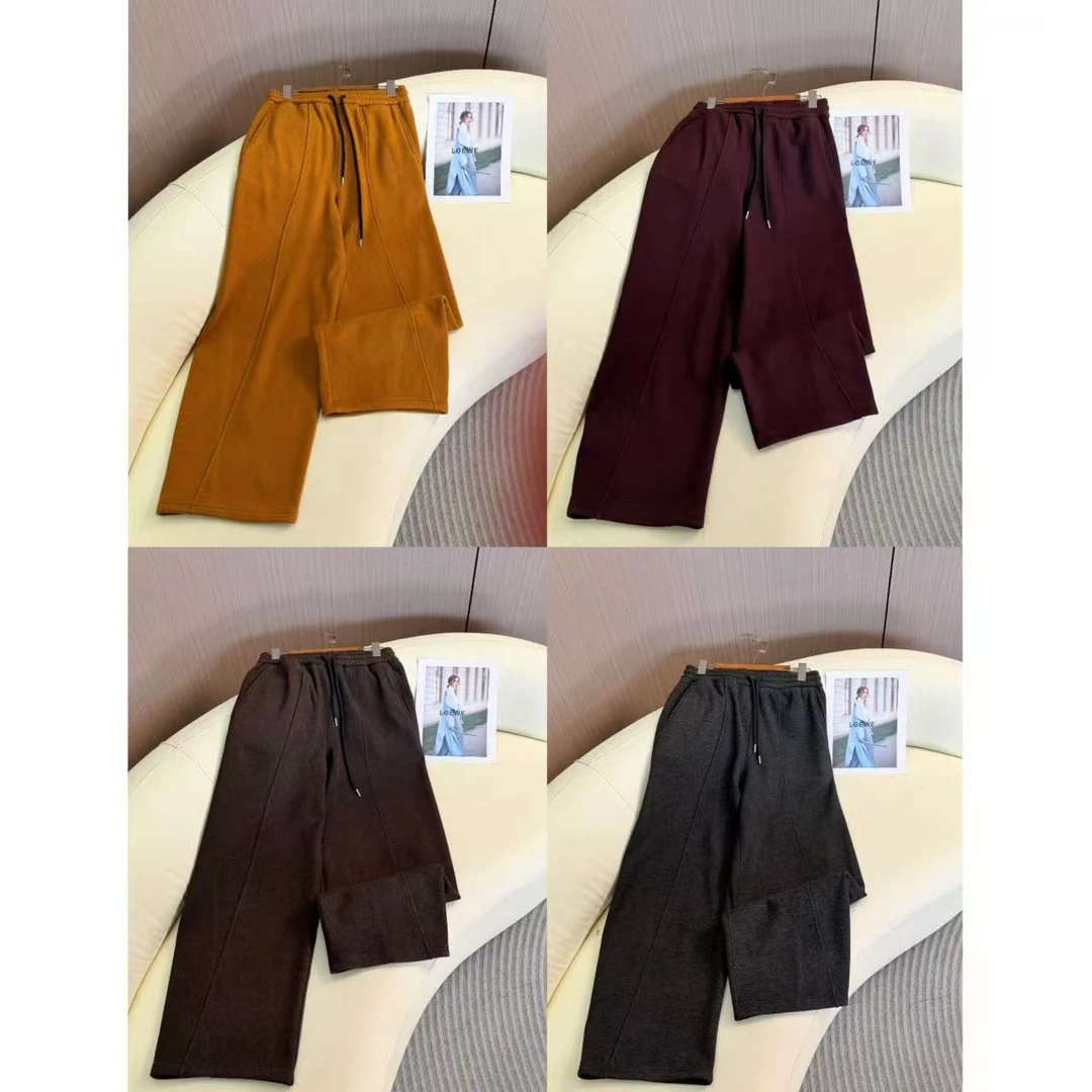 抽绳高腰加绒加厚弯刀阔腿裤女2026冬季新款宽松显瘦直筒休闲裤