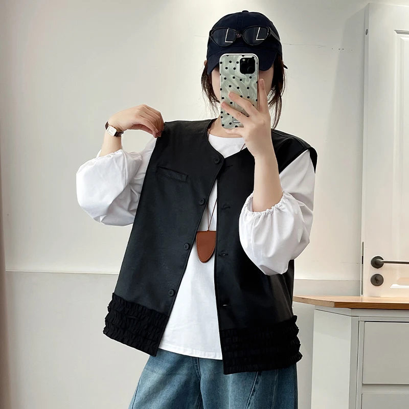 大码女装早秋新款时尚无袖马甲女宽松显瘦百搭胖mm洋气遮肉上衣服