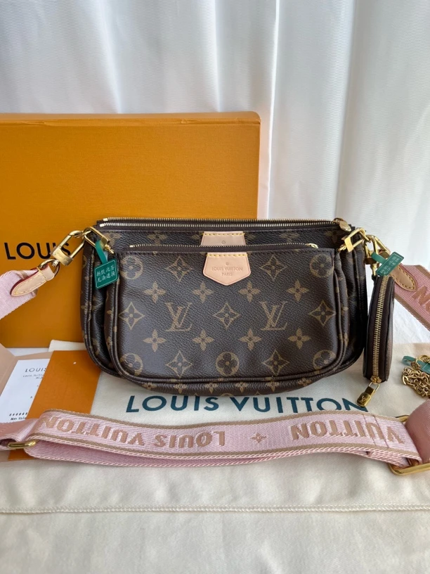 99新 LouisVuitton/路易威登 LV全原老花五合一粉肩带单肩斜挎包
