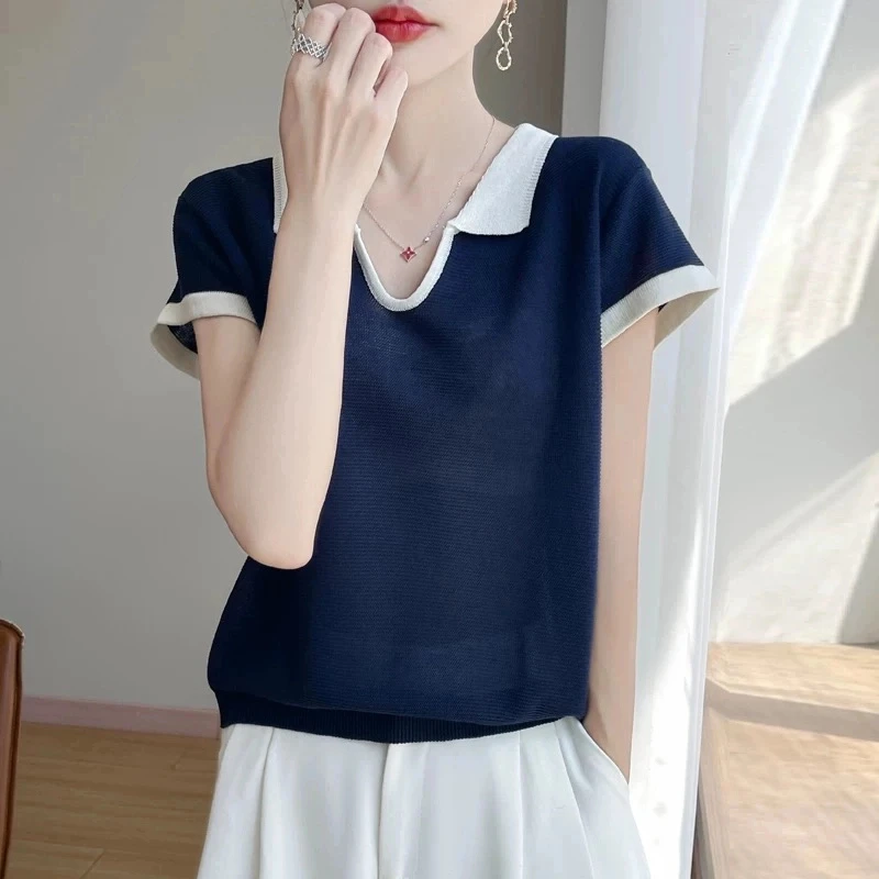 2025年夏季新款女装宽松时尚灰色设计感短袖T恤高级感显瘦polo领