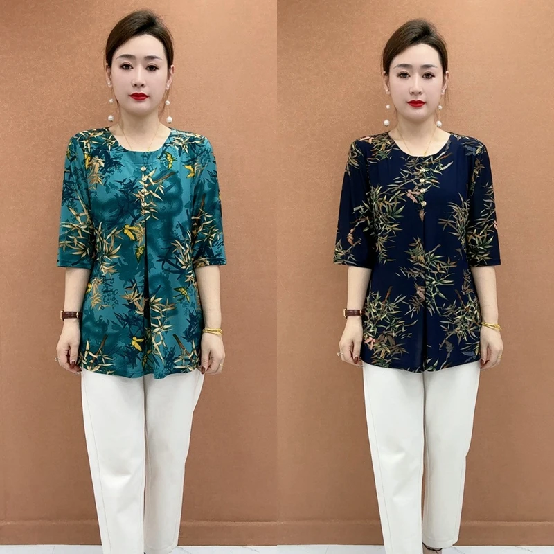 中老年气质半袖洋气减龄T恤衫女2025新款时尚显瘦妈妈装大码上衣