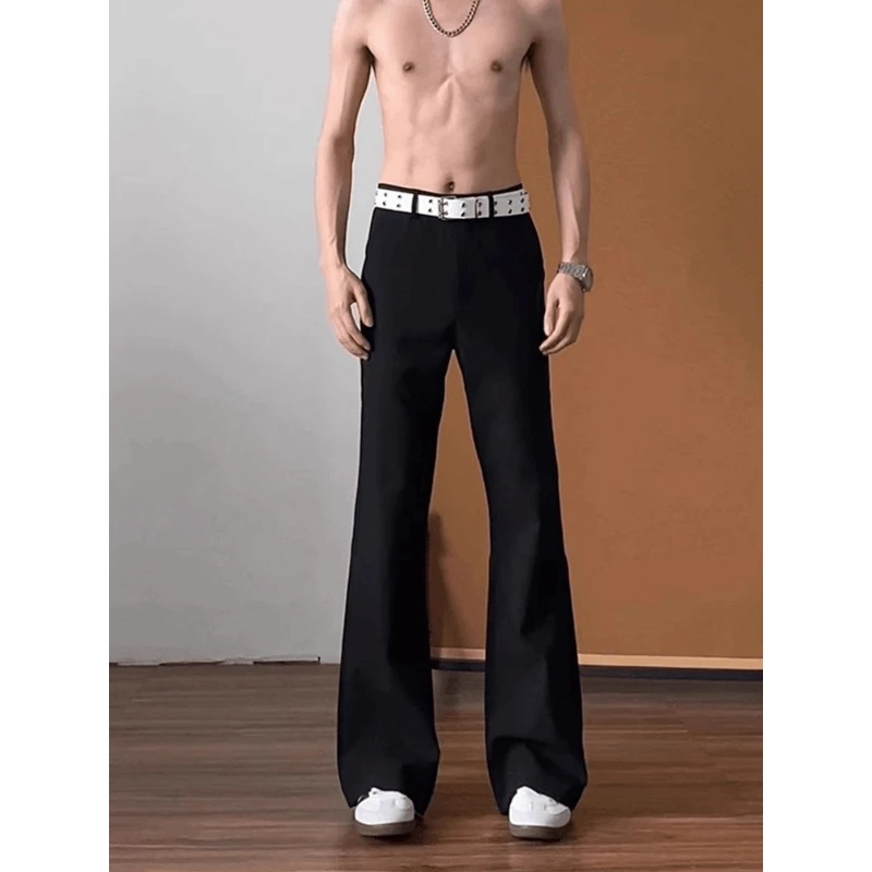 黑色微喇西裤男夏季cleanfit轻薄透气弯刀裤子美式高街vibe直筒裤
