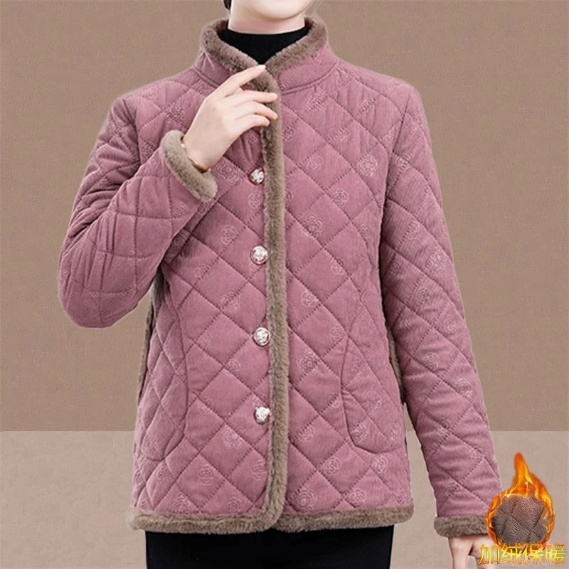 妈妈秋冬加绒棉衣加厚外套新款洋气中老年女冬装保暖棉袄休闲棉服