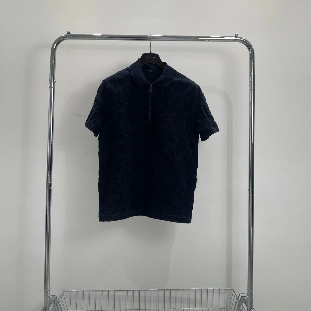99新 LouisVuitton/路易威登 植绒深蓝色polo短袖 yy00427 尺码m