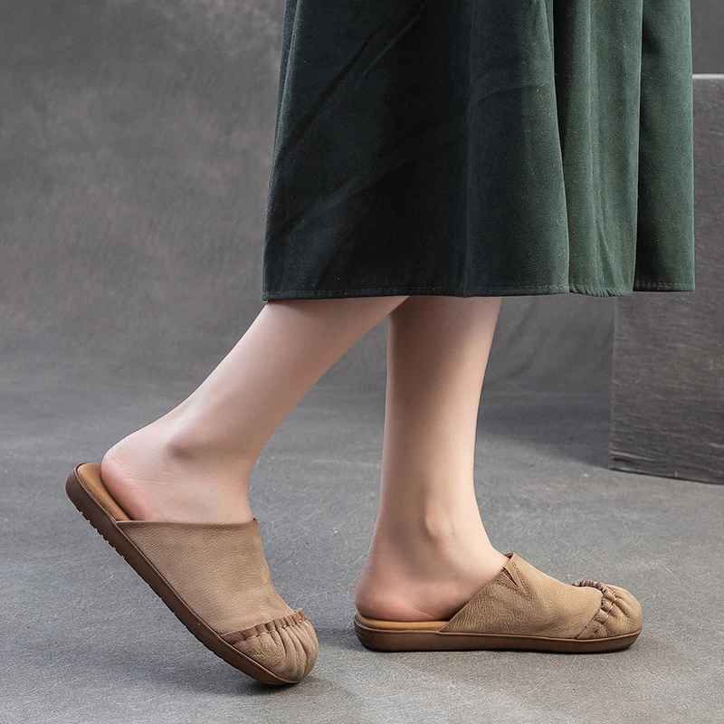 高级头层牛皮半拖鞋女软底平底2025新款夏季外穿凉拖鞋懒人休闲鞋