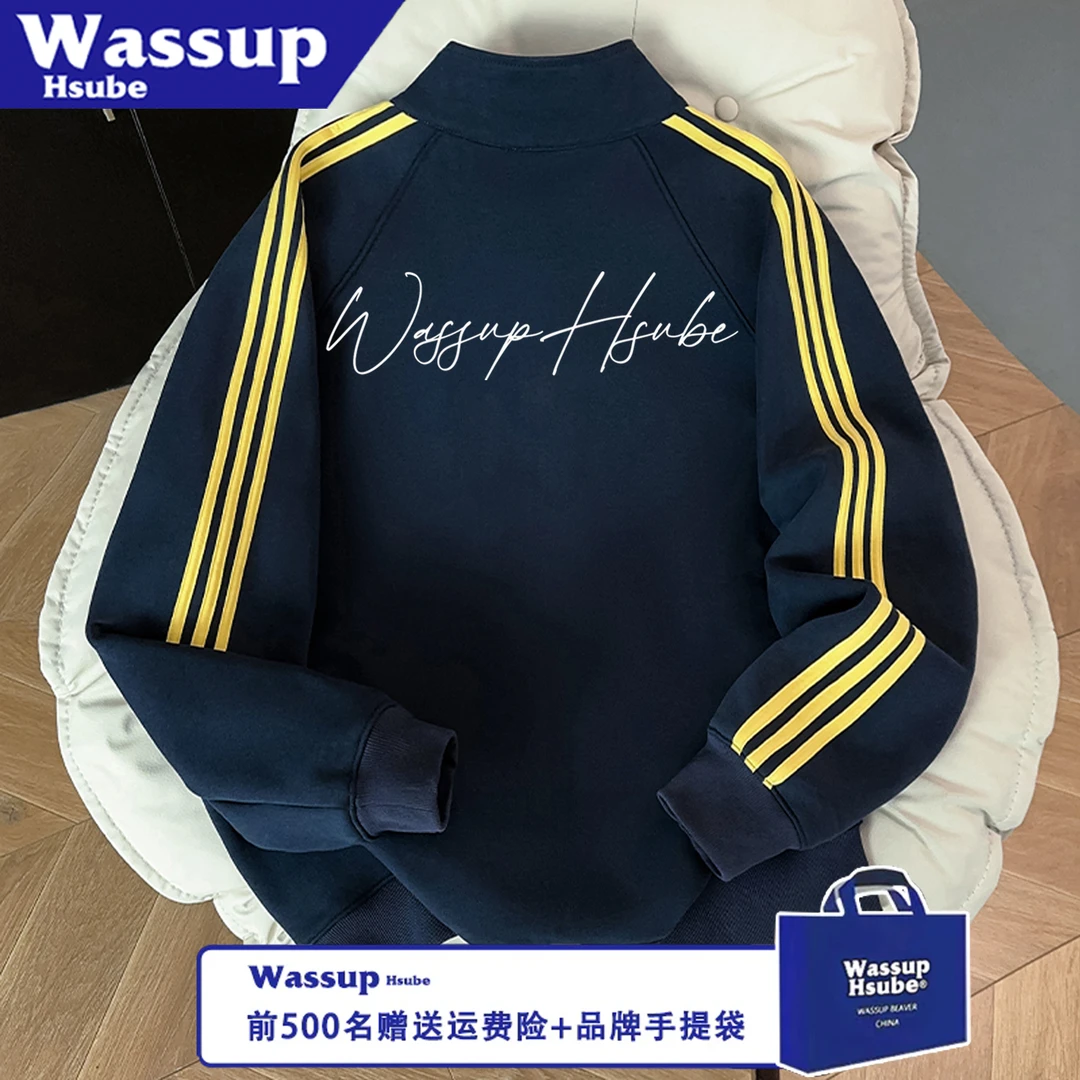 WASSUP HSUBE潮流印花情侣长袖宽松秋冬拉链百搭艺术字母休闲上衣