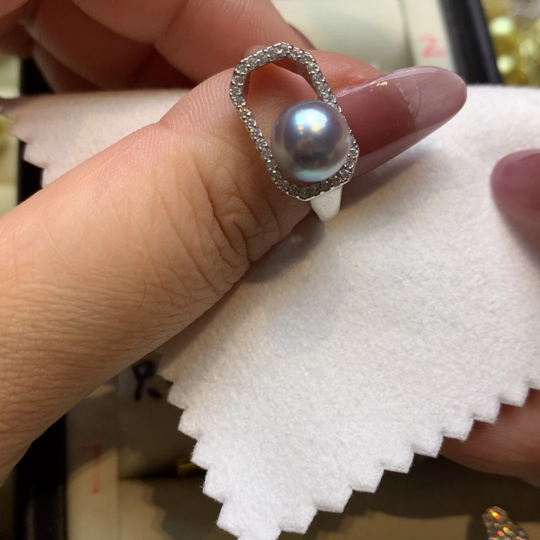 银S925镶嵌戒指海水珍珠