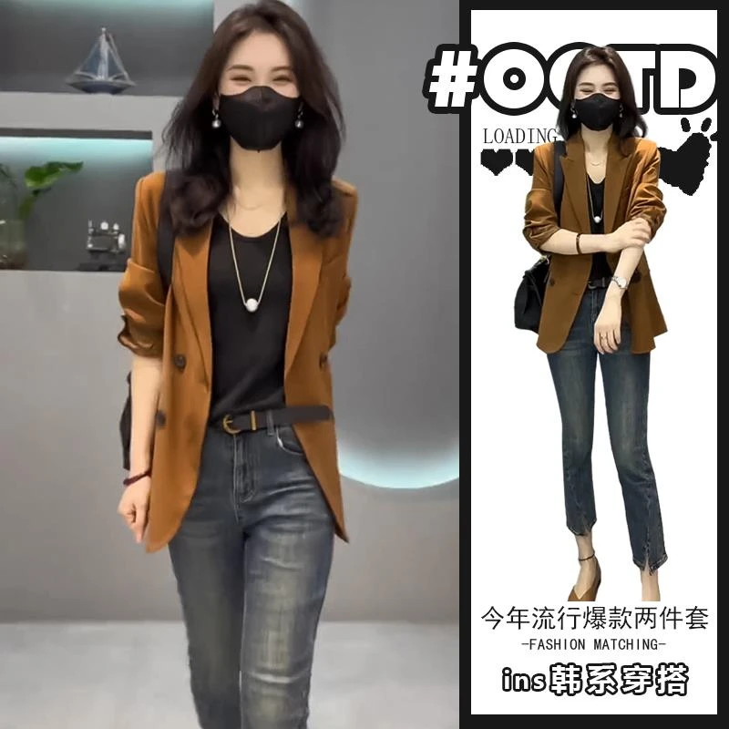 职业高级感西装外套女2025春秋季新款休闲裤子盐系轻熟气质两件套