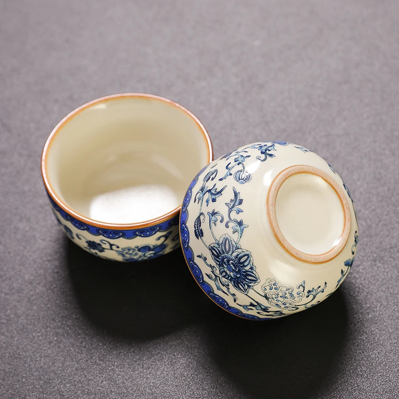 汝窑青花小茶杯个人专用茶杯功夫茶具陶瓷单个杯子茶盏喝茶品茗杯