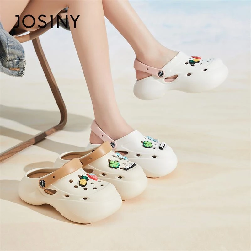 卓诗尼包头洞洞鞋女款2025夏新款厚底防滑海边沙滩鞋外穿透气凉鞋