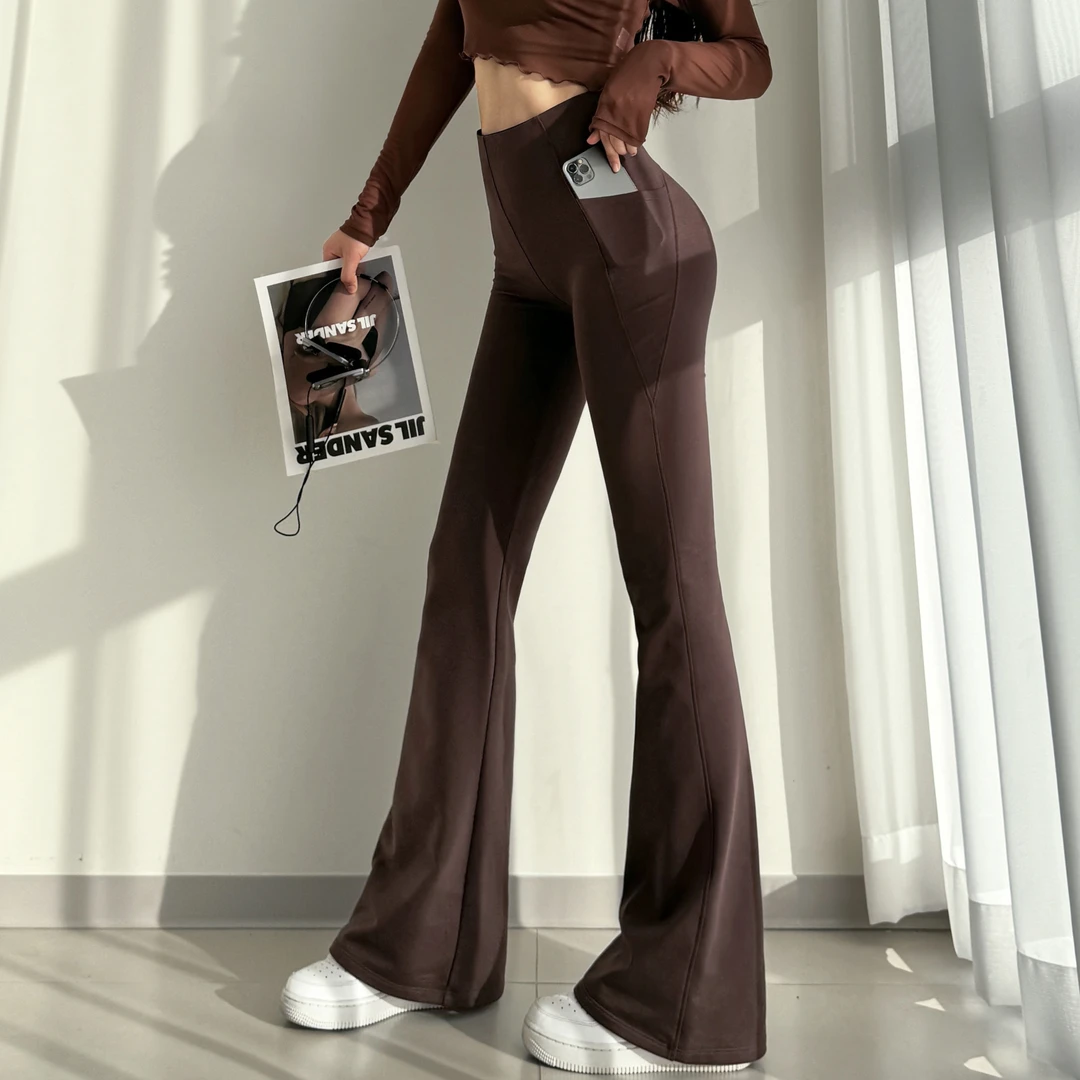 健身女孩收腹提臀微喇瑜伽裤弹力高腰显瘦普拉提跑步运动喇叭裤新