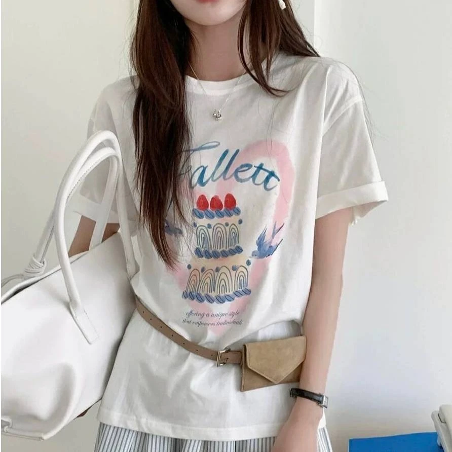 【爱心草莓蛋糕】甜美小蛋糕S8257爱心蛋糕T恤百搭运动韩系减龄