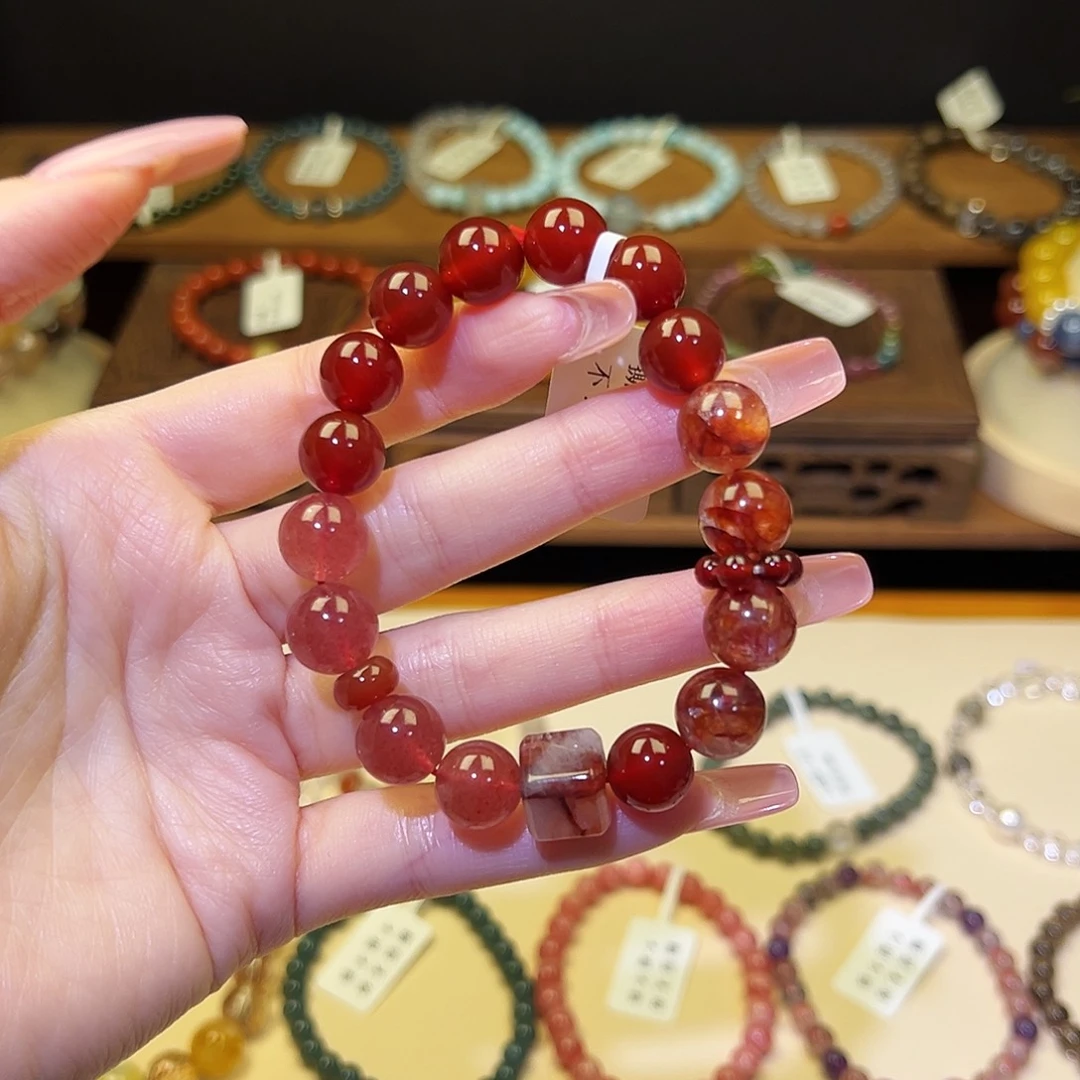 手串银S925镀金镶嵌水晶红1332