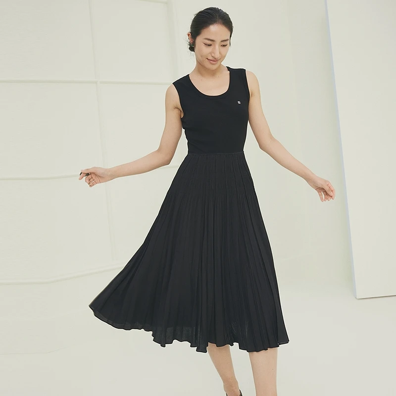 FS时尚圆领针织拼接无袖修身连衣裙女25春新款4120A