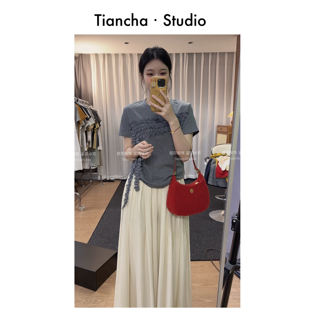 sweet c【灰色流苏边】M448#夏新款设计韩系小众女显瘦气质百搭