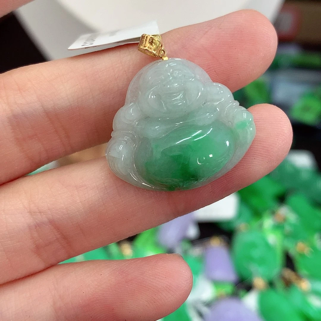 翡翠18K金镶嵌吊坠(不含链)