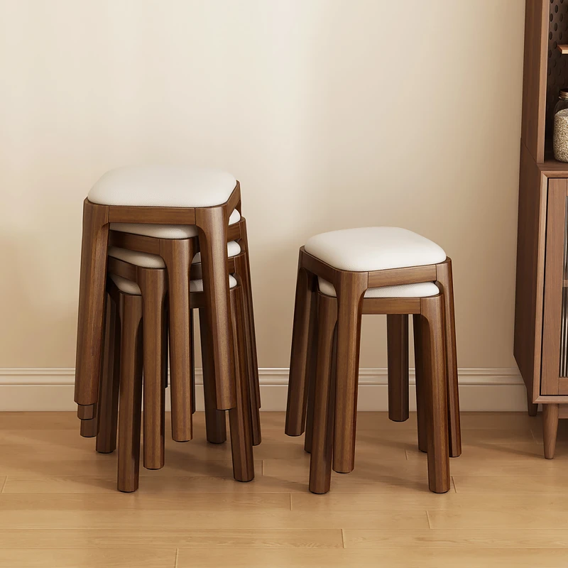 实木凳子家用可叠放软包板凳客厅木头矮凳简约现代小方凳餐桌椅子