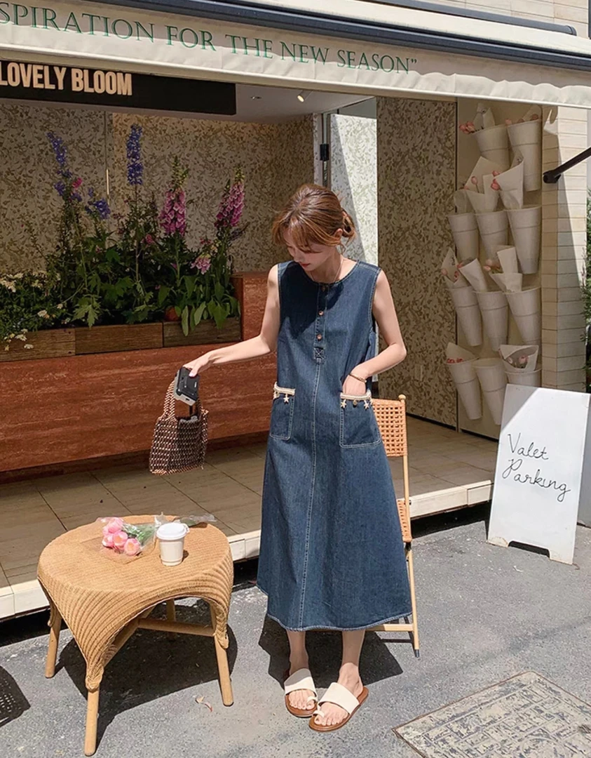 日常松弛感无袖复古牛仔背心裙夏季薄款可盐可甜连衣裙