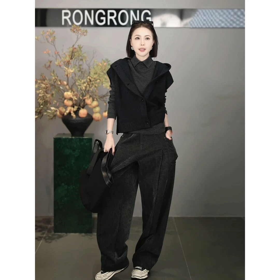 溶溶【松弛公式】RONGRONG羊毛混纺单排扣休闲连帽针织马夹25C00791
