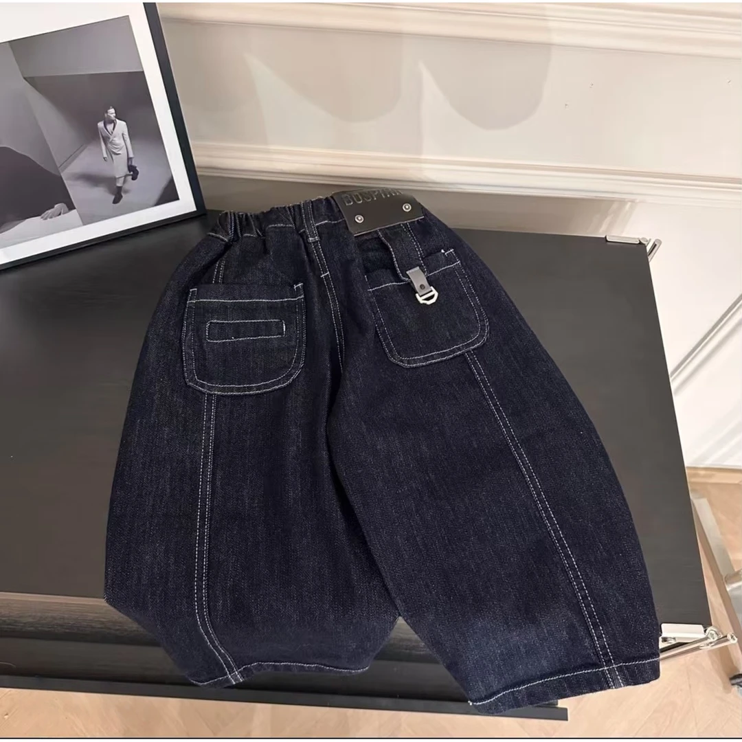 儿童重工牛仔裤2025秋季韩版男女童宽松明线长裤百搭时尚潮流裤子