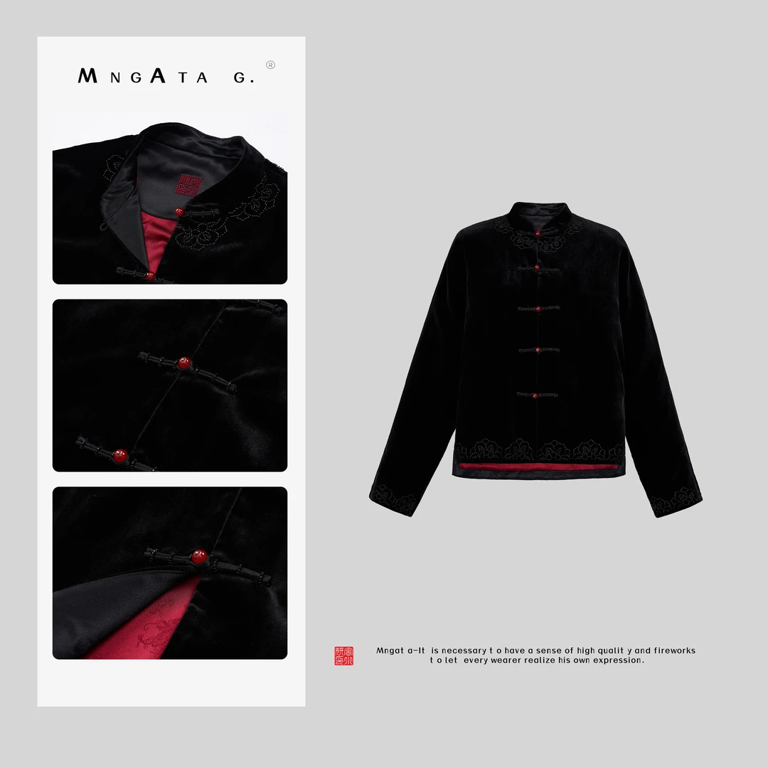 MNGATA G.宫小妍【初一】手工钉珠真丝丝绒新中式外套秋冬F4112551