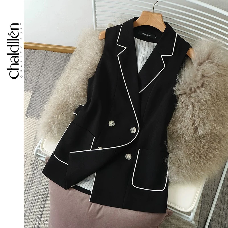 0353薄款马夹西装领纯色韩版马夹名媛套装时尚短款显瘦百搭