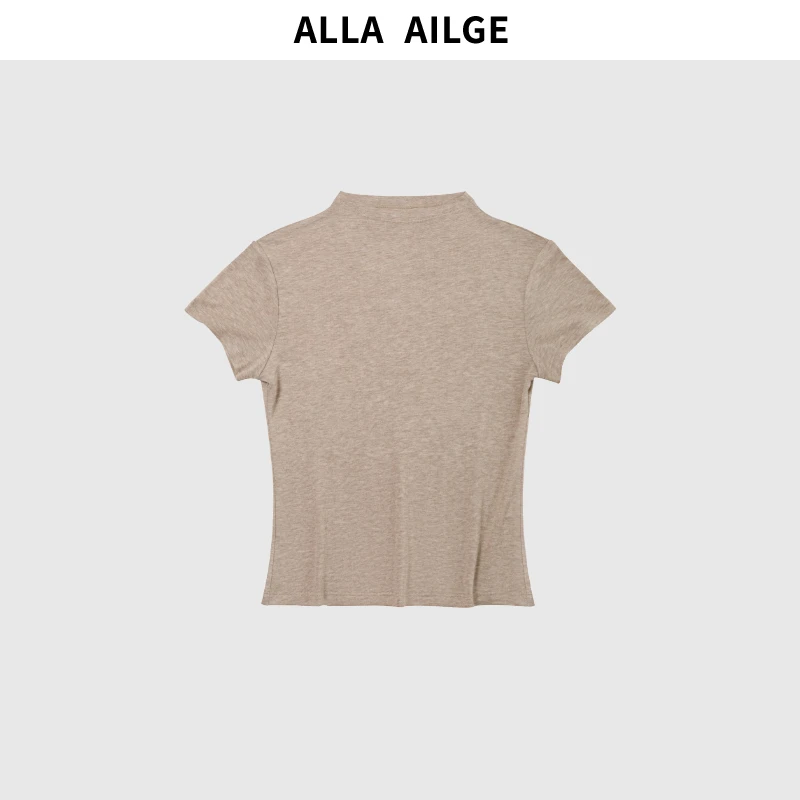 ALLA AILGE「不买很奇怪」半高领显瘦小飞袖莱赛尔羊毛短袖T恤