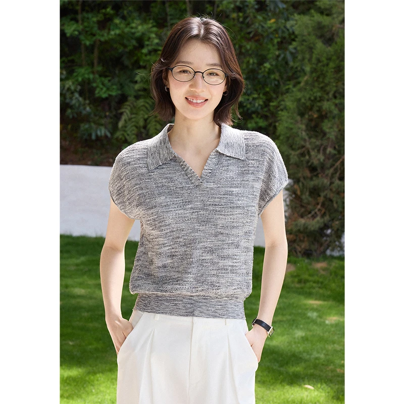 素典【段染Polo】肌理感提花段染polo针织衫休闲通勤百搭T恤4117