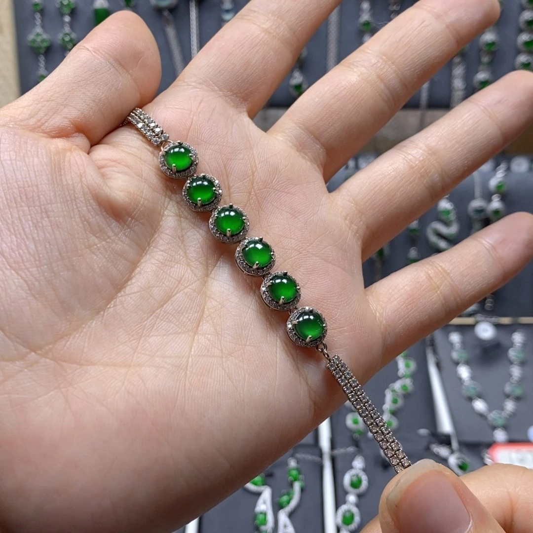 翡翠颈饰银S925镶嵌野***参手链