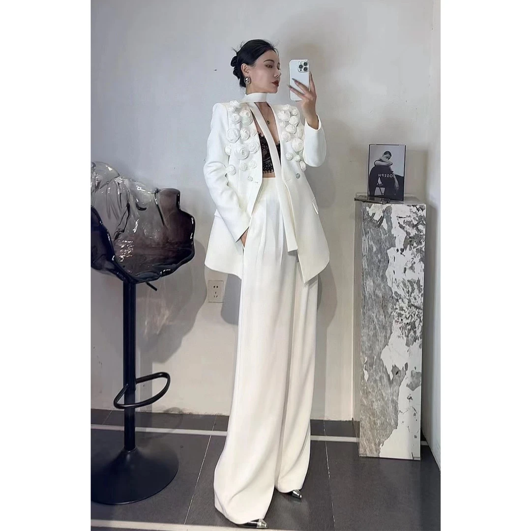 法式气质女装高级设计感手工立体花苞西装套裙时尚减龄西服套装秋