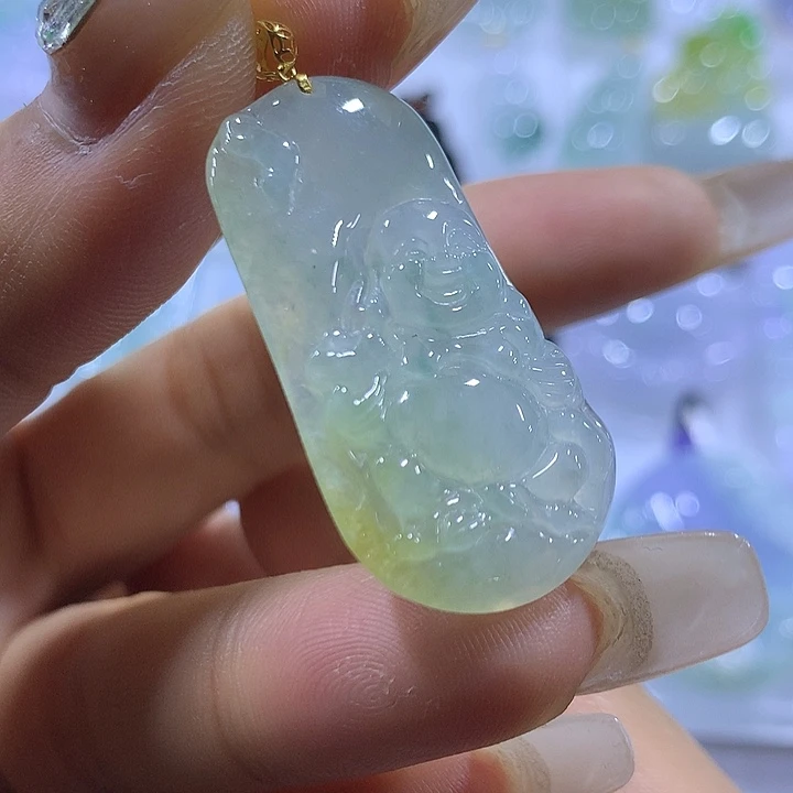 翡翠18K金镶嵌颈饰天然翡翠A货吊坠