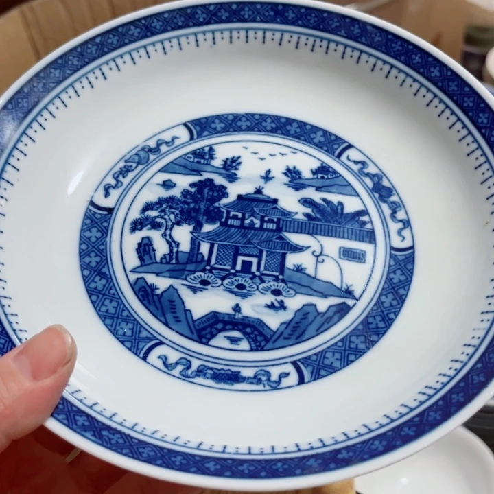 青花玲珑8寸窝盘梧桐办公室底款