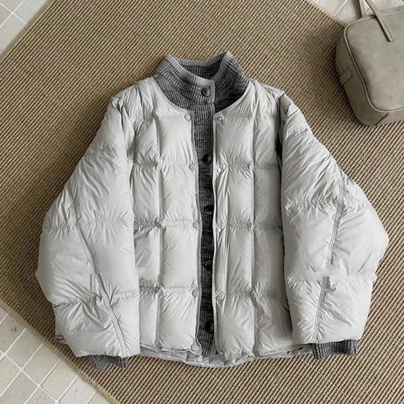 2025冬季新款韩系撞色假两件棉服女立领时尚减龄保暖显瘦棉衣外套