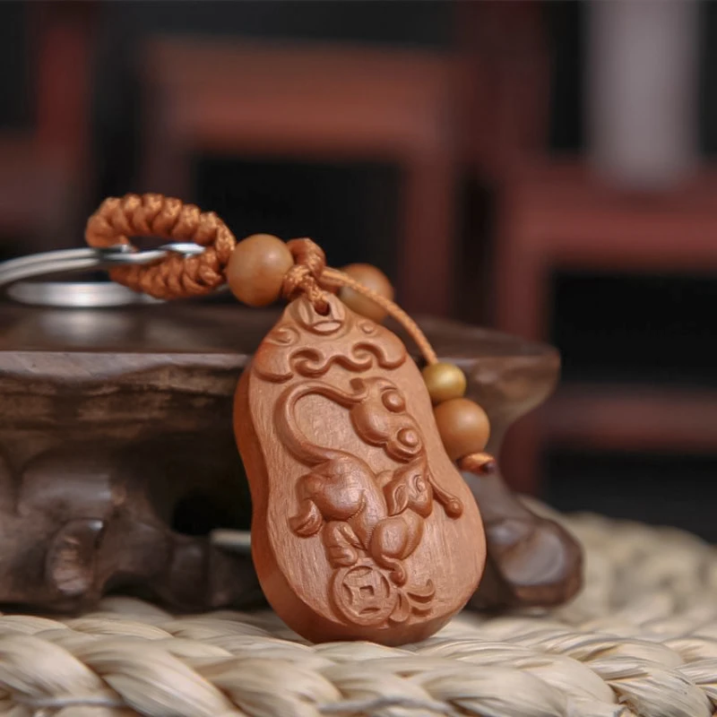 【先生推荐】2025年蛇年新款桃木葫芦钥匙扣男女通用
