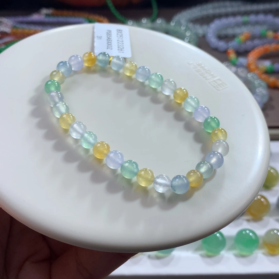 ****啊翡翠未镶嵌手链性价比！高冰马卡龙多宝单圈卡5.8~6