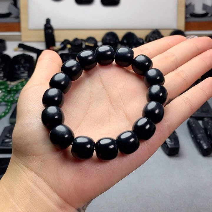 手串未镶嵌和田玉（墨玉）特价14mm